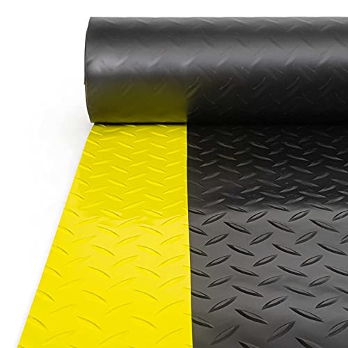 ANRO Tapis de sol avec bandes d'avertissement jaunes 3 mm PVC antidérapant Noir 240 x 120 cm