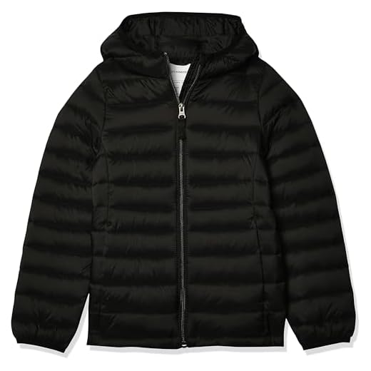 Amazon Essentials Doudoune à Capuche Légère, Paquetable et Résistante à L’Eau Fille, Noir, 8 Ans