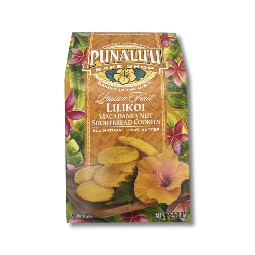 Punalu'u Bake Shop's All Natural Gourmet Lilikoi Flavored Macadamia Nut Shortbread Cookies, Freshly Baked in Hawaii, 100% Butter, 6 Ounce Package