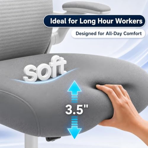 Image of Ergonomic Office Chair for Long Hours and Back Pain Relief, Space-Saving Design with Adjustable Lumbar Support, Flip-Up Arms, 3D Headrest, Tilt & Rock, 330 LBS, Gray /Sliver