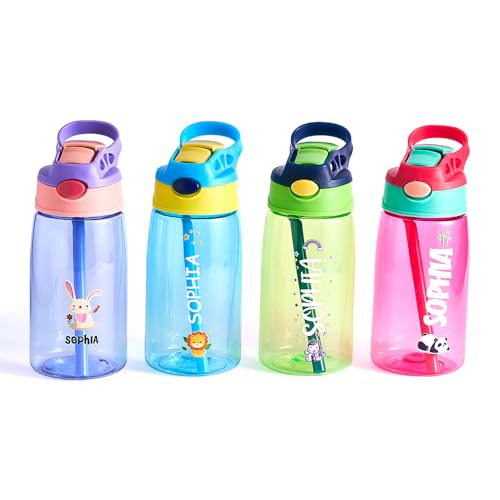 Smile lab Personalised Kids Water Bottle with Straw and Lid, Custom Name Water Bottle for Boys and Girls, 500ml BPA-Free Leak-Proof Water Bottle, Ideal for Back to School, Birthdays, and Outdoor