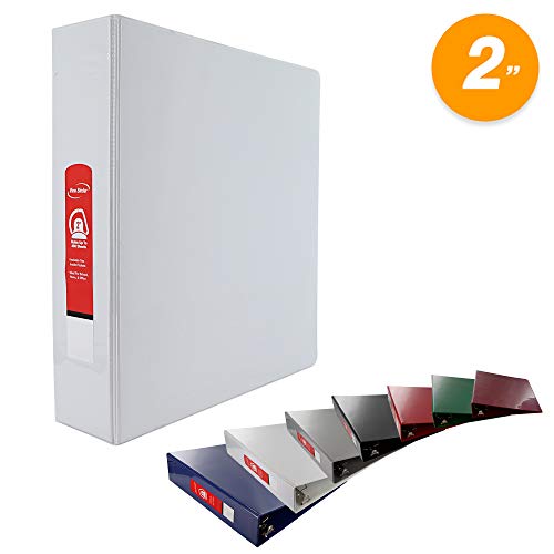 Emraw White Slant D Ring View Binder with 2 Pockets Presentation Durable View Round Ring Binder 2 inch Customize able Clear View Notebook Binder for Home Office and School