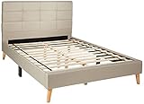 Divano Roma Furniture Mid-Century Linen Platform Bed Frame with Pleated Headboard Design (Full, Beige)