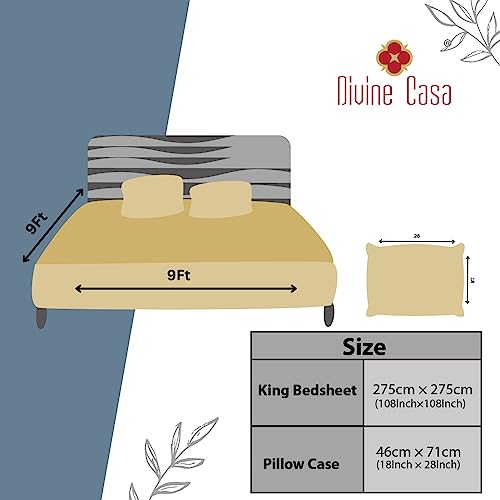 Image of Divine Casa Cotton 210 TC King Size Bedsheet Italian Stripe | Soft Comfortable Breathable Bed Sheet with 2 Pillow Covers | Premium Stripe Design Bedding Set | 275 x 275 cm (Jean Blue, Striped)
