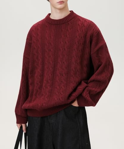 POHADON Men's Oversized Cable Knit Sweater Vintage Grandpa Aesthetic Grunge Pullover Tops Fall Winter Y2k Trendy Clothes2