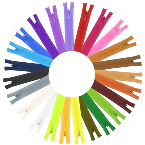 Teaaha 24PCS Zips for Sewing 12 Inches Nylon Replacement Zippers, Small Mixed Color Zippers for Bags Garments