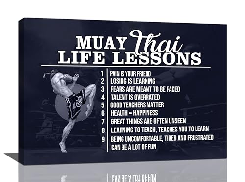 Muay Thai Wall Art Muay Thai Pictures Wall Decor Life Lessons Canvas Prints Boxing Decorations Painting Framed Artwork Office Home Decor For Bathroom Bedroom Dining Living Room 24"x16"