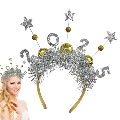 Diadema de Feliz Año Nuevo, diademas doradas y plateadas, diadema con letras de lentejuelas brillantes, accesorios de disfraz de Año Nuevo para carnaval