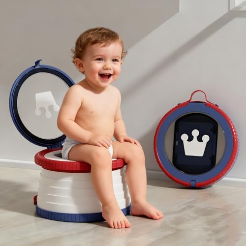 Portable Potty for Toddlers, Travel Potty for Boys Girls, Foldable Potty Training Toilet, Baby Carry Potty Children Potty Chair with Storage Travel Bag for Camping Park (Blue)