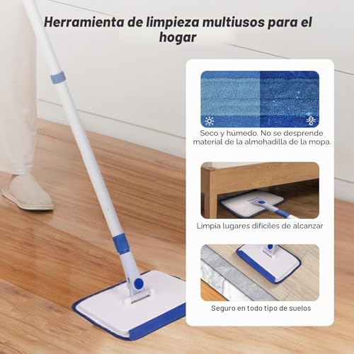 Miniatura 5 de Qaestfy Limpia Zócalos Con Mango Largo 152cm Mopa Para Limpiar Azulejos Y Paredes Piso Limpiacristales Mopa Extensible Con Articulación De 360 6 Almohadillas Reutilizables