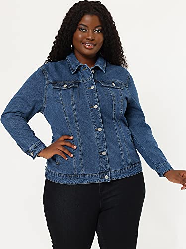 uxcell Women's Plus Size Jean Jacket Stitching Button Front Washed Western Outfit Denim Jacket4