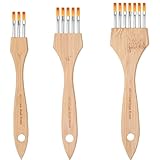 KIKIGOAL 3 pinceles de pintura de textura, pincel de forma plana, cerdas de nailon coreano profesionales para acrílico, acuarela, gouache, crea líneas, plumas, patrones, mango de bambú carbonizado