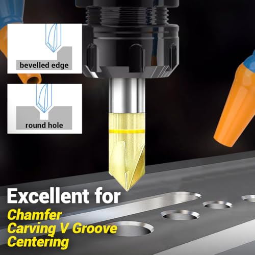 Image of Chamfer Router Bits 90 V Groove 3-Flute CNC Router Bit, 1 /4 Inch Shank Carbide Bit for Engraving & Chamfering, Ideal for Aluminum Copper Plastic Wood (1PC)