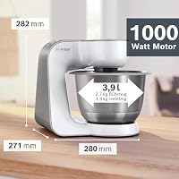 Bosch Küchenmaschine Serie 4, Knethaken, Rühr- & Schneebesen Edelstahl, Edelstahlschüssel spülmaschinenfest, 3D Rührsystem, weiß/silber, MUM58200 – Ansicht 3