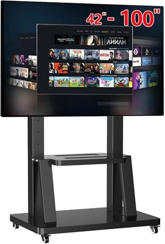 JXMTSPW TV Ständer Rollbar mit Rollen für 32-100 Zoll Fernseher, Fernsehständer höhenverstellbar TV Standfuß Trolley ür 50 55 65 70 75 80 85 86 98" Max Hält 80kg VESA 900x600mm Sta