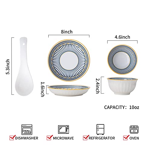 Binvertaocier Ceramic Plates And Bowls Sets For 4 With Spoons, 12-Pcs Ceramic Dinnerware Set, Bowls And Plates Sets For 4, Colorful Bowls For Pasta Salad Dinner Dessert,Gifts For Housewarming #TOP6