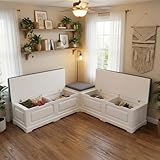 PAKASEPT L-Shape Storage Bench with Cushion, Backless Corner Bench Nook with Storage, Kitchen Dining Nook Bench with Hidden Storage for Dining Room, Kitchen, Entryway