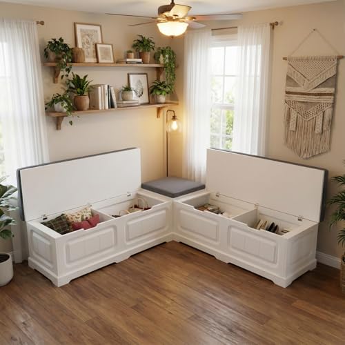 PAKASEPT L-Shape Storage Bench with Cushion, Backless Corner Bench Nook