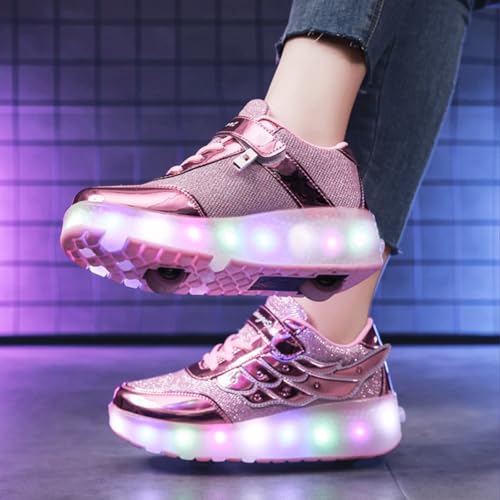 AIkuass USB Chargable Led Light Up Roller Shoes Wheeled Skate Sneaker Shoes F.