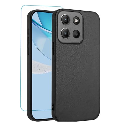 Coque Motorola Moto G15 en cuir TPU souple noir avec protection écran antichoc