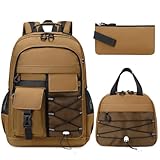 GeeWin Backpack for Boys, Waterproof Boys Backpacks 15.6' Laptop Backpack Schoolbag for Teens Boy Kids Children Middle High School, Back to School Book Bags Set with Lunch Bag & Pencil Bag (Brown)