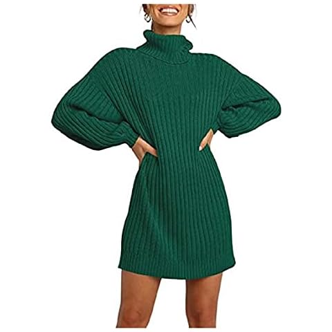 YZERTLH Sweater Women's Long Sleeve Baggy Oversized Turtleneck Pullover Sweater Dress Jumpers Sweaters (Color : Dark Green, Size : S) Cover