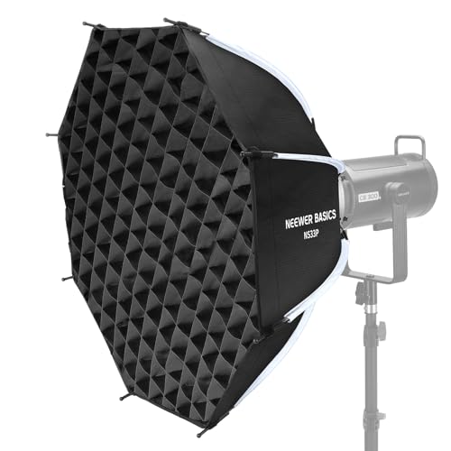 NEEWER Basics Octagonal Softbox Kit for Studio Photography Video Recording Streaming 25.6/65cm Quick Release Bowens Mount Softbox/Grid/Light Diffusers for Continuous Lighting & Strobe Flash NS33P