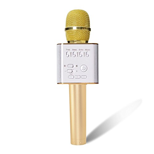 Willdo Micrófono Karaoke Bluetooth, Micrófono Inalámbrico Portátil Bluetooth Altavoz Incorporado para Karaoke Compatible con PC/Android/iPhone/Smartphone (Oro)