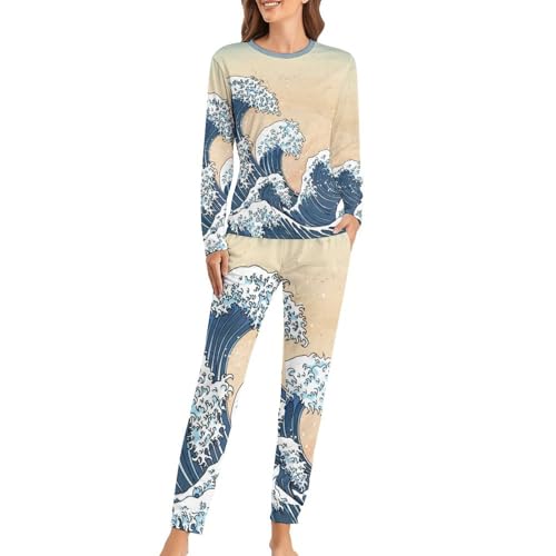 Ensemble de pyjama femme vagues rétro pour des soirées cocooning et douces