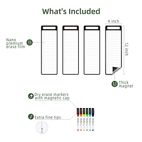 Clever Clean Magnetic Dry Erase List Board - 4"X12" Multifunctional List Board For Fridge - 6 Extra Fine Point Markers Included - Shipped Flat #TOP1