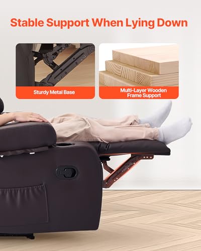 Image of VEVOR Loveseat Recliner Sofa, Home Theater Seating Reclining RV Couch with Console, Wall Hugger Recliner with USB Ports, Cup Holders, Storage Bags, Dual Loveseat Chair for RV /Movie Room, Faux Leather