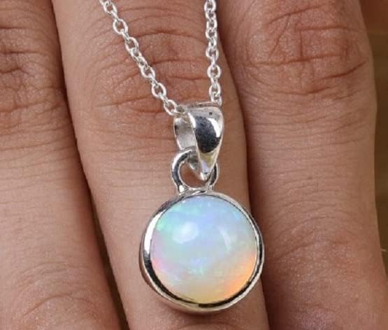 Miniatura 4 de Colgante de ópalo etíope redondo natural 925 collar de plata esterlina joyería de piedra natal de octubre, Gema, Ópalo etíope