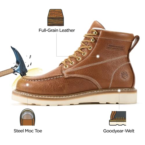 Image of SUREWAY 6in Moc Toe Work Boots for Men, Wedge Sole, Steel /Soft Toe