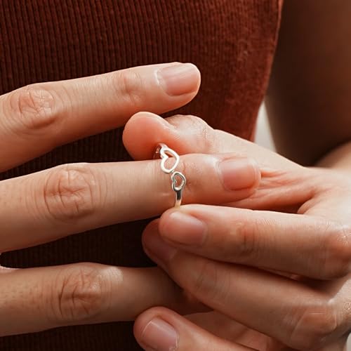 Small Pinky Heart Rings for Women 925 Sterling Silver Open Rings Engagement Promise Rings Stackable Non Tarnish Rings - Small Size 6.5 Adjustable3