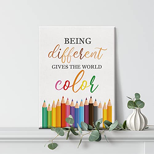 Inspirational Diversity Wall Art being Different Gives the World Color Watercolor Canvas Painting Prints for Classroom Wall Decor Framed Artwork Gifts(12x15 Inch) by Nvhai - Image 5