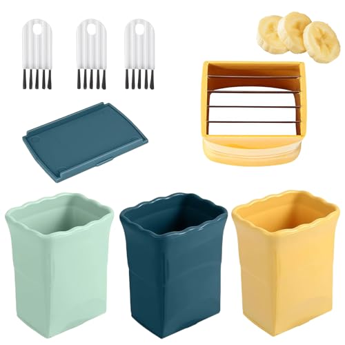 LUMOOM Lot de 3 coupe-fruits en acier inoxydable - Trancheuse de coupe - Coupe tasse à fruits - Multifonction - Pour fraise, banane, légumes (multicolore)