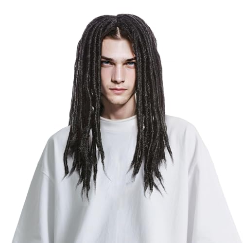 GYIOFAI Perruque de Dreadlocks pour Femmes Hommes, Halloween Carnaval Dreadlocks Rasta Reggae Hippie Fête Perruque de Cheveux Synthétique Longue pour Cosplay Carnaval Bal Masqué Costume (Noir)
