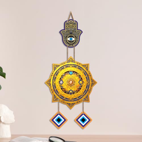 Image of Artvibes Hamsa Hand with Sacred Yantra Evil Eye Wall Hanging | Protective Nazar Battu Decor for Main Door Entrance | Positive Energy Spiritual Accent for Home and Office (WH 85138N)
