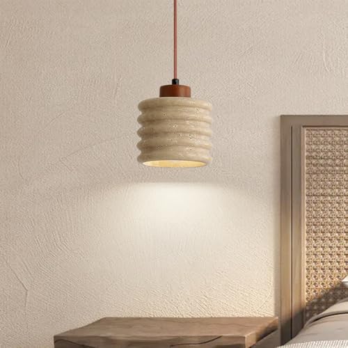 Lámpara colgante de piedra nórdica y techo wabi sabi de madera con un cabezal 3