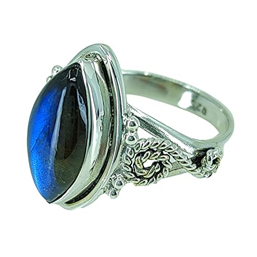 Navya Craft Labradorite Ring, 925 Sterling Silver Handmade Statement Promise Ring for Women, Natural Marquise Gemstone Boho Jewelry, November Birthstone, Gift for Her Birthday Anniversary