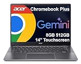 Acer Chromebook Plus 514 Laptop (14" FHD+ Touchscreen, Intel 8-Core i3-N355, 8GB RAM, 512GB SSD) Education, K12, Students & Business, 1080p Webcam, Backlit KB, Lightweight, Google AI, Chrome OS