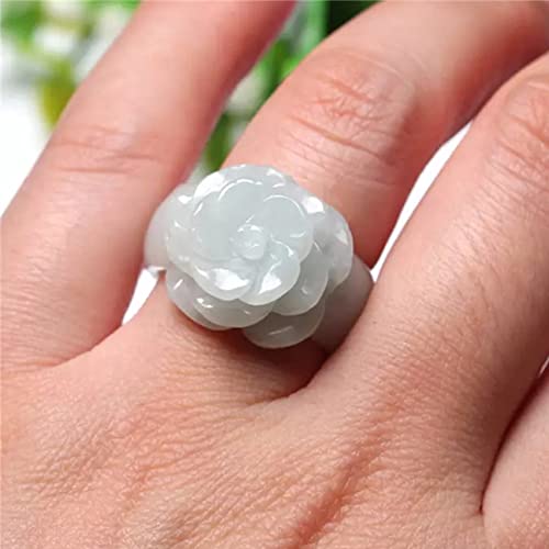 Natural White Jade Ring, Hand-carved Rose Flower Jade Ring, Crystal Clear Jade Stone Ladies Tail Ring, Eternity Ring Jewelry can Bring Good Luck for Women (8)4