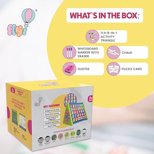 Image of FLYI 8-in-1 Activity Triangle for Kids | Learn Tamil with Image, Abacus, Writing & Drawing Board, Spin Gear, Learn Clock | STEM Educational Activity Cube Toy for Toddlers | Best Return Gift | 3+Years