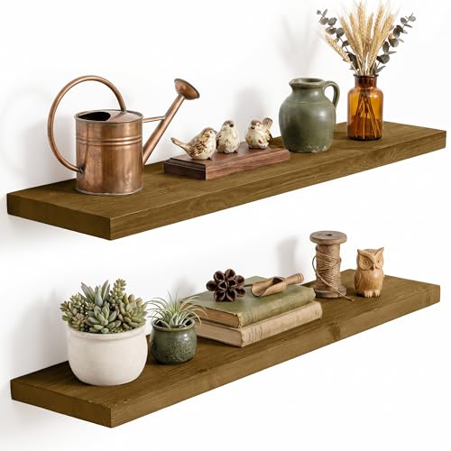 Image of Solid Wood Floating Shelves for Wall 36 inch,Grey Wooden Shelf Set of 2