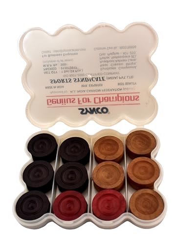 Image of Synco Professional Wooden Carrom Coins Set | 24 Carrom Board Coins in Special Case (Genius for Champion)