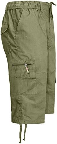 westAce Mens Elasticated Waist Smart Casual Summer Plain Cargo Long 3/4 Shorts Pants