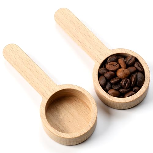 2 Pcs Coffee Spoons, Multipurpose Coffee Scoops, Wood Measuring Scoops for Canister, Wooden Measuring-Spoons, Measuring for Ground Beans, Tea, Spices