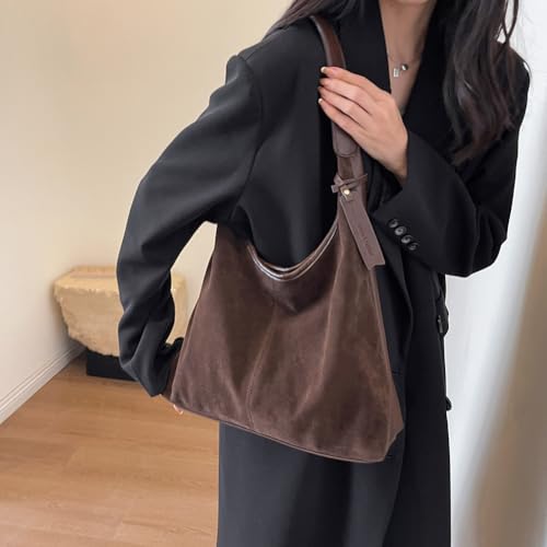 Slouchy Hobo Bag for Women, Faux Suede Shoulder Bag, Vintage Brown Purse for Fall Winter2