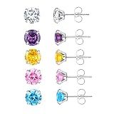 5 Pairs Surgical Steel Stud Earrings Set,Hypoallergenic Cubic Zirconia 14K Gold Plating Earrings for