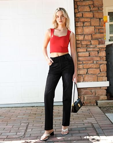 Image of Rammus Straight Leg Jeans for Women | Stretchy, Pull on, Sweatpant Jean, High Waisted, Denim Pants, Trendy, Jeggings, Bootcut, Comfortable